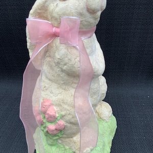Vintage White Ceramic  suggared  Bunny Figurine, Easter Decor, Rustic Farmhouse Rabbit Statue, Shabby Chic White Bunny