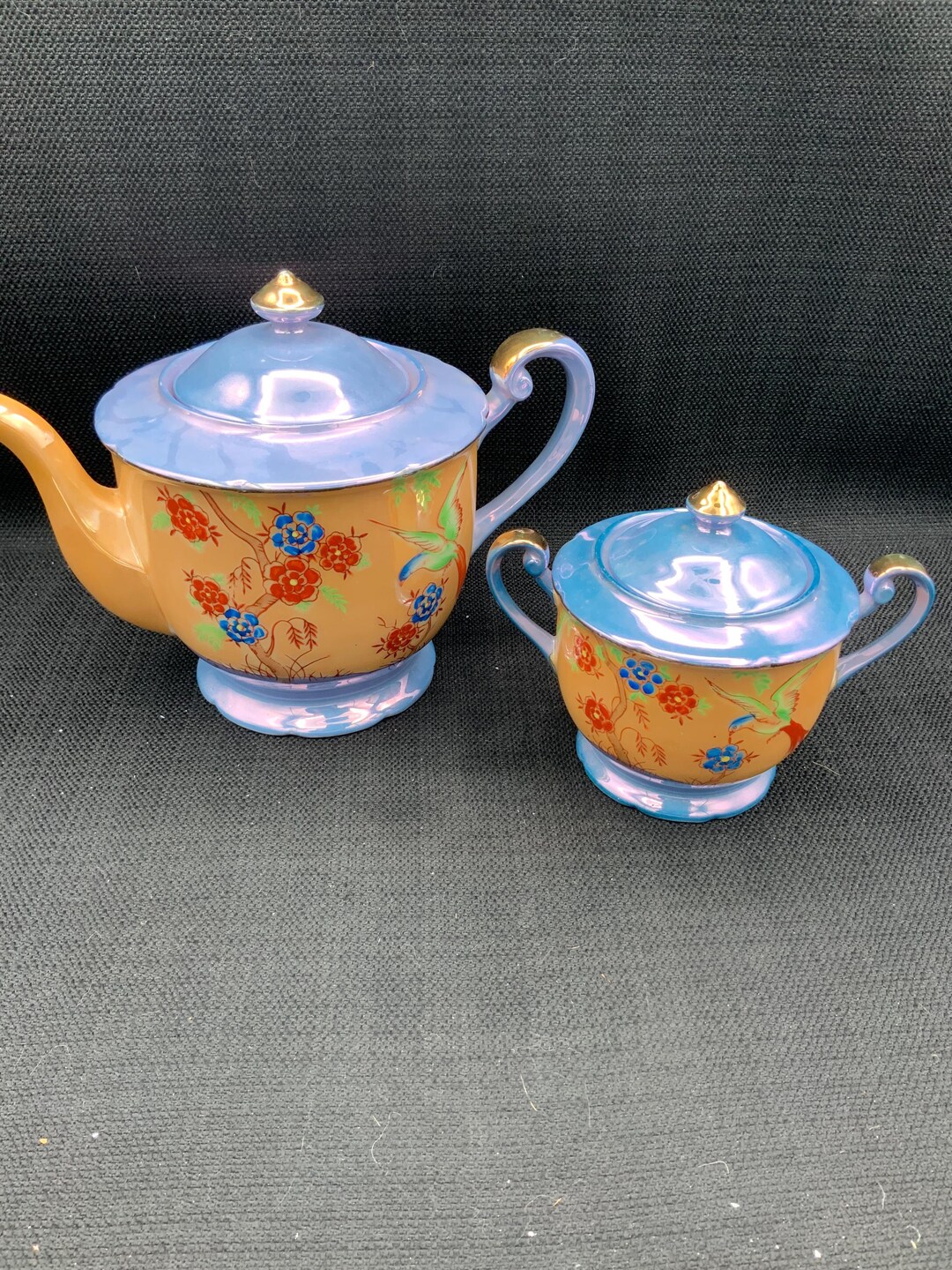 Luster Tea Set Vintage Orange Lusterware Tea Set, Floral Bird Design - Etsy