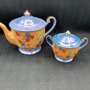 Oriental Lusterware Tea Set, Sugar Bowl,  Orange Tea Set, Vintage Kitchenware, Tea Lover Gift