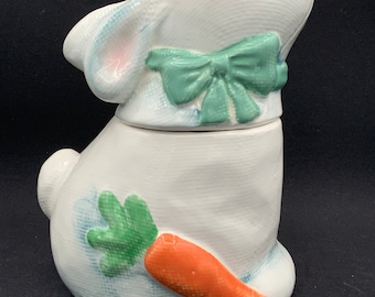 Vintage Bunny Cookie Jar, Ceramic Kitchen Decor, Rabbit Biscuit Container, Retro Home Decor, Easter Gift