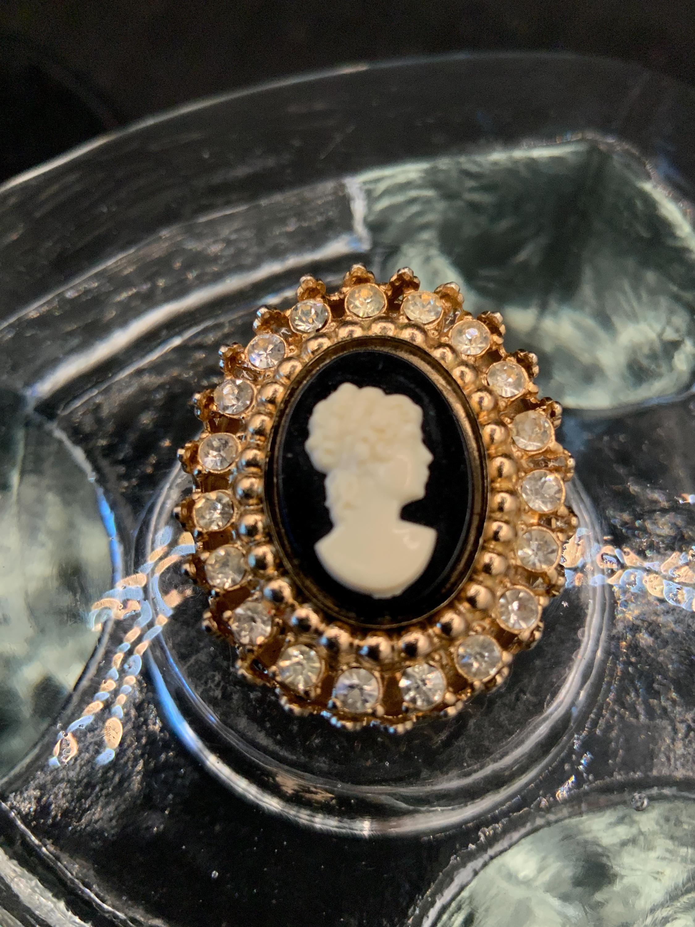 Vintage Coro Cameo Rhinestone Brooch Pin, Classic Costume
