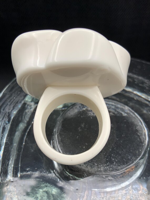 Lucite Acrylic Rose Ring, Milk-White Floral State… - image 3