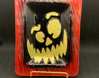 フュージングガラス製ハロウィンキャンディ皿：ジャック・オー