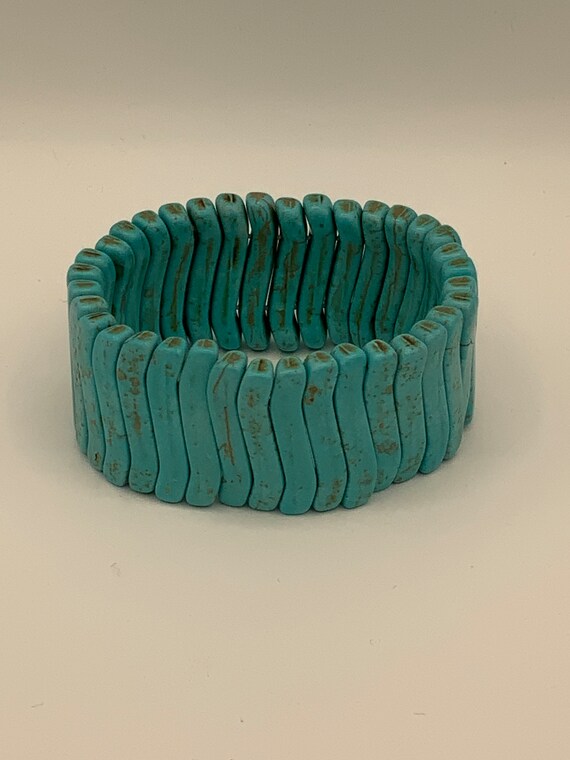 Vintage Turquoise Stretch Bracelet, Boho Beaded J… - image 2