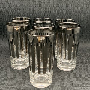 Dorothy Thorpe Gestreifte High Ball Merkur Becher 7er Set, Retro Gläser, Vintage Barware, Trinkgläser, Barwagen, Geschenk für Ihn