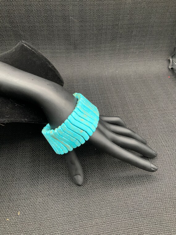 Vintage Turquoise Stretch Bracelet, Boho Beaded J… - image 5