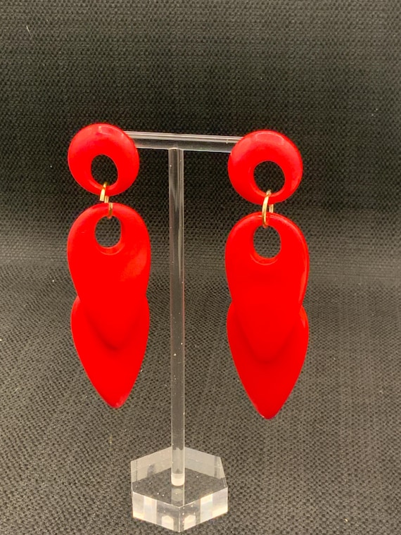 Vintage Ruby Red Drop Earrings, Statement Earring… - image 1