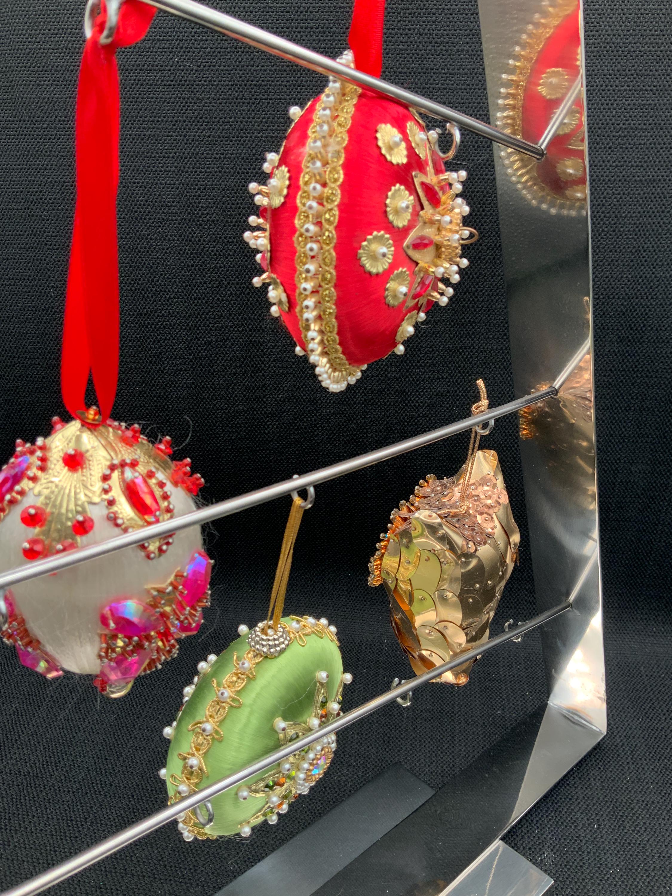 Vintage Beaded Satin Christmas Ornament, 1960s Holiday Decor