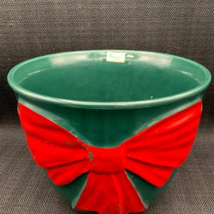 Haeger Keramik Blumentopf Vintage Weihnachten roter Schleife Übertopf mit Schleife, Retro Keramik, Home Decor, Zimmerpflanzenhalter