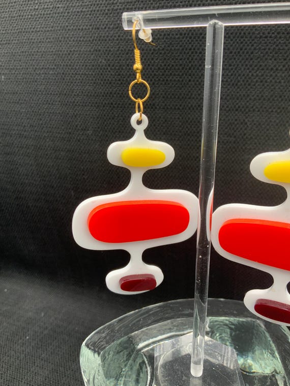 Acrylic Geometric Statement Earrings: Mid Century… - image 2
