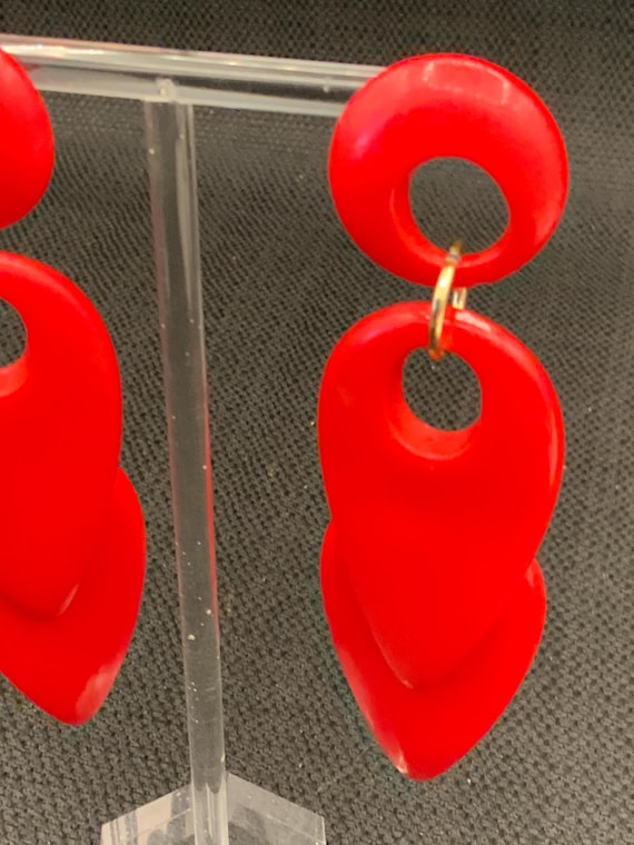 Vintage Ruby Red Drop Earrings, Statement Earring… - image 2