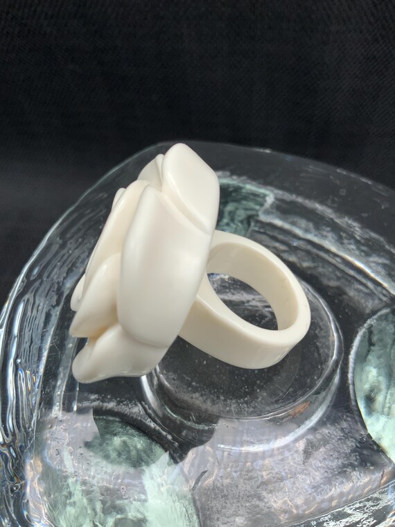 Lucite Acrylic Rose Ring, Milk-White Floral State… - image 10