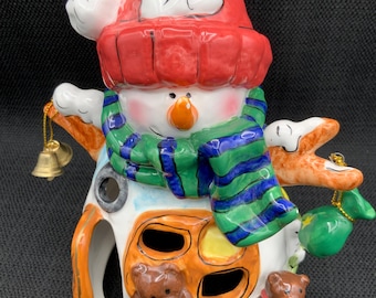 ヴィンテージスノーマンティーライトホルダー、クリスマスホリデーデコレーション