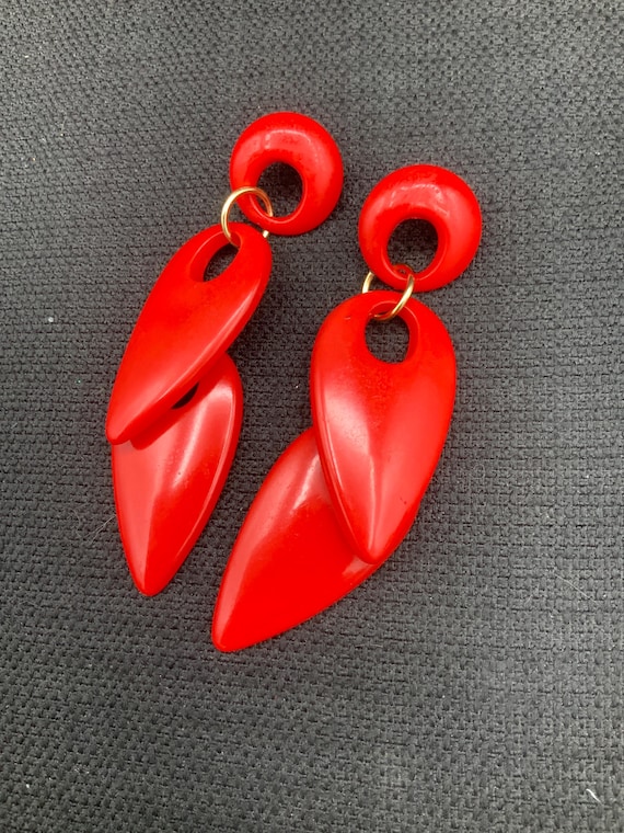 Vintage Ruby Red Drop Earrings, Statement Earring… - image 9