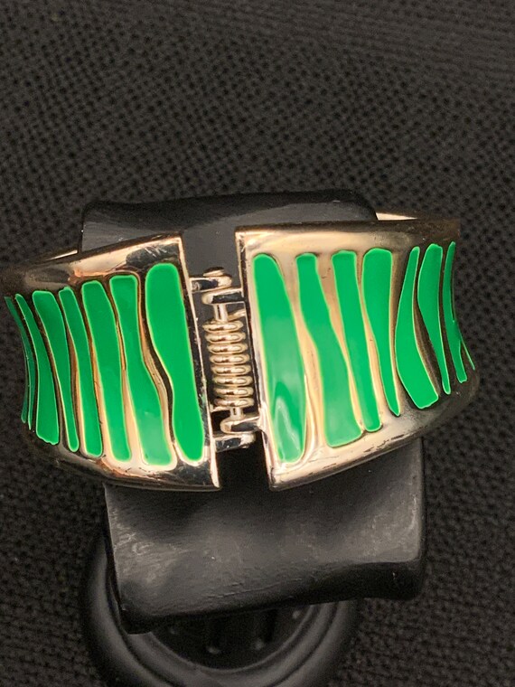 Green Enamel Bold Cuff, Chunky Bracelet, Womans J… - image 4