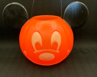 Cubo de Halloween de Mickey Mouse para truco o trato, cubo de dulces retro de Disney, personaje clásico coleccionable