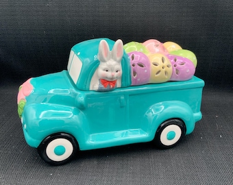 Mr. Christmas Bunny Truck Cookie Jar, Light-Up Easter Egg Decor-Vintage Christmas-Cookie Container