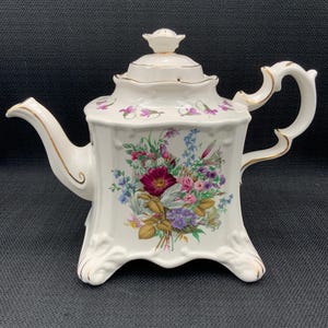 Shabby Chic Porcelain Teapot, VTG CROWN DORSET Teapot, Staffordshire England Teapot, Collectible Tea Pot, Vintage Kitchen Decor