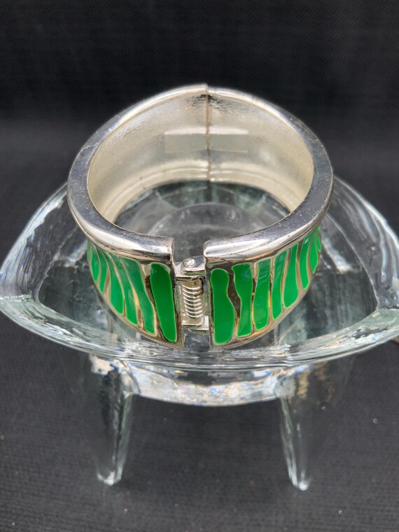 Green Enamel Bold Cuff, Chunky Bracelet, Womans J… - image 9