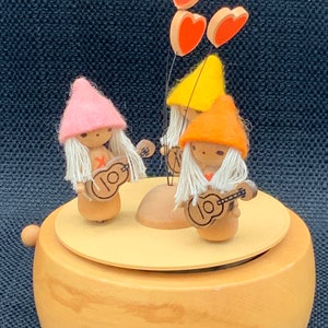 Vintage Schmid Music Box, Spinning Guitar Players, Gnomes Figurine, Collectible Music Box, Gift for Music Lovers