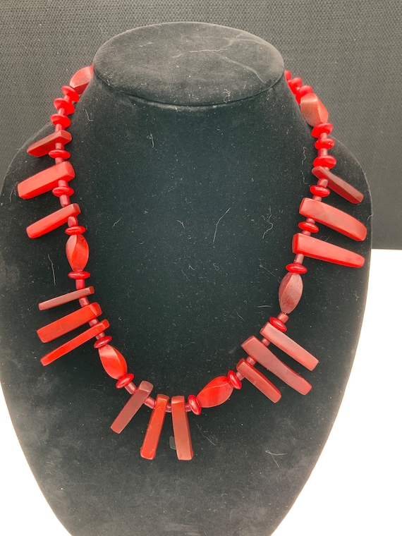 Signed Karla Jordan Spike Red Bib Collar Necklace… - image 1