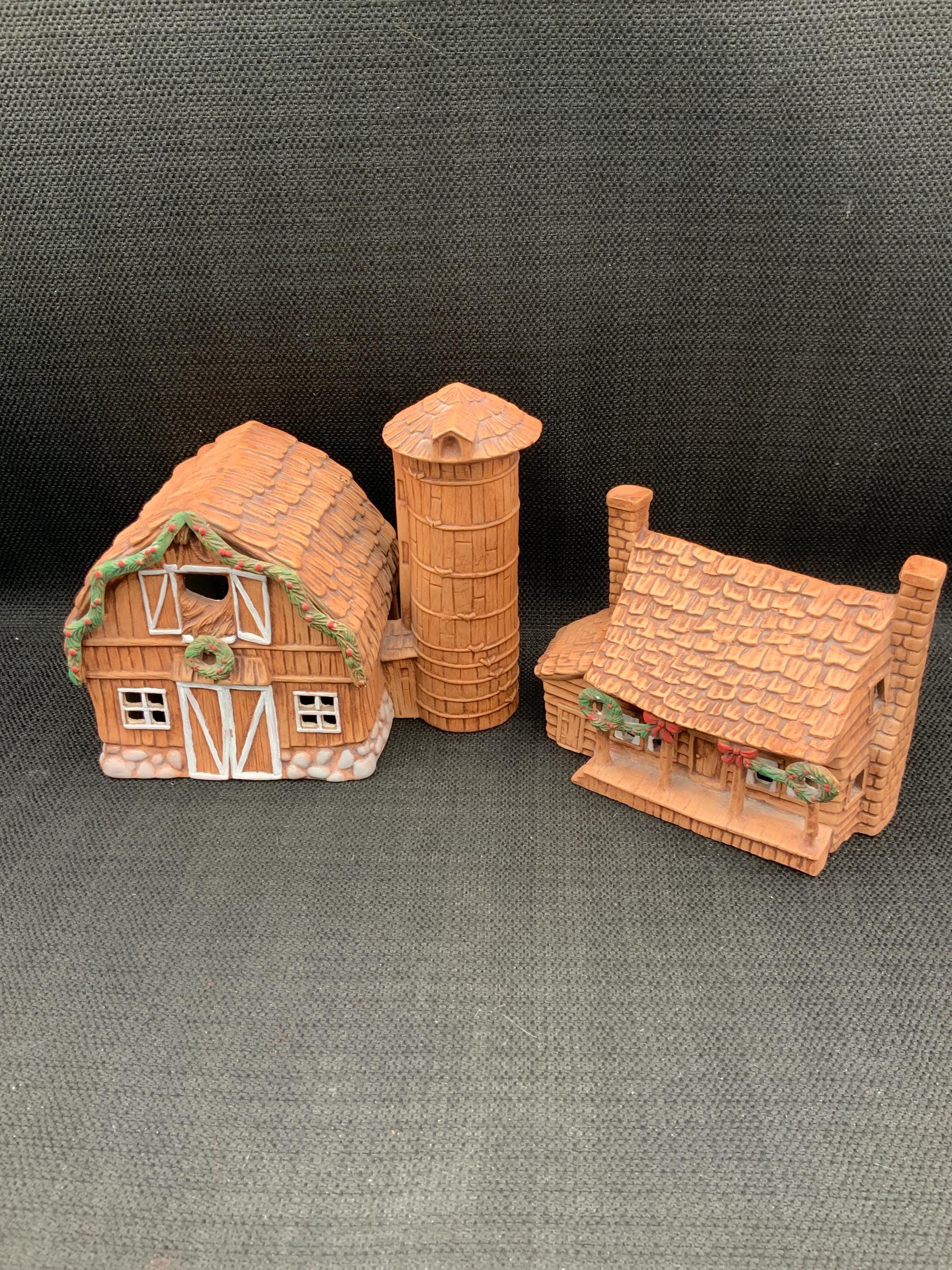 Ceramic Barn Candle Holder Set