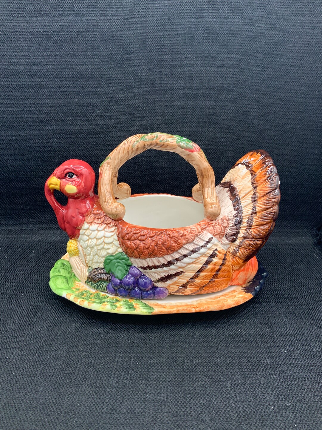 Vintage Turkey Serving Basket, Ceramic Thanksgiving Centerpiece, Fall ...