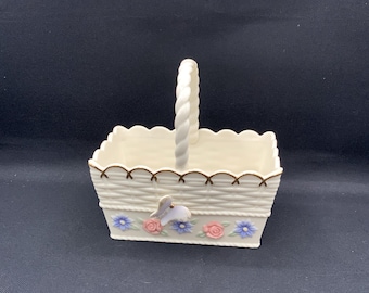Lenox Porcelain Basket, Woven Texture, Floral Butterfly Accent, Teacher Gift
