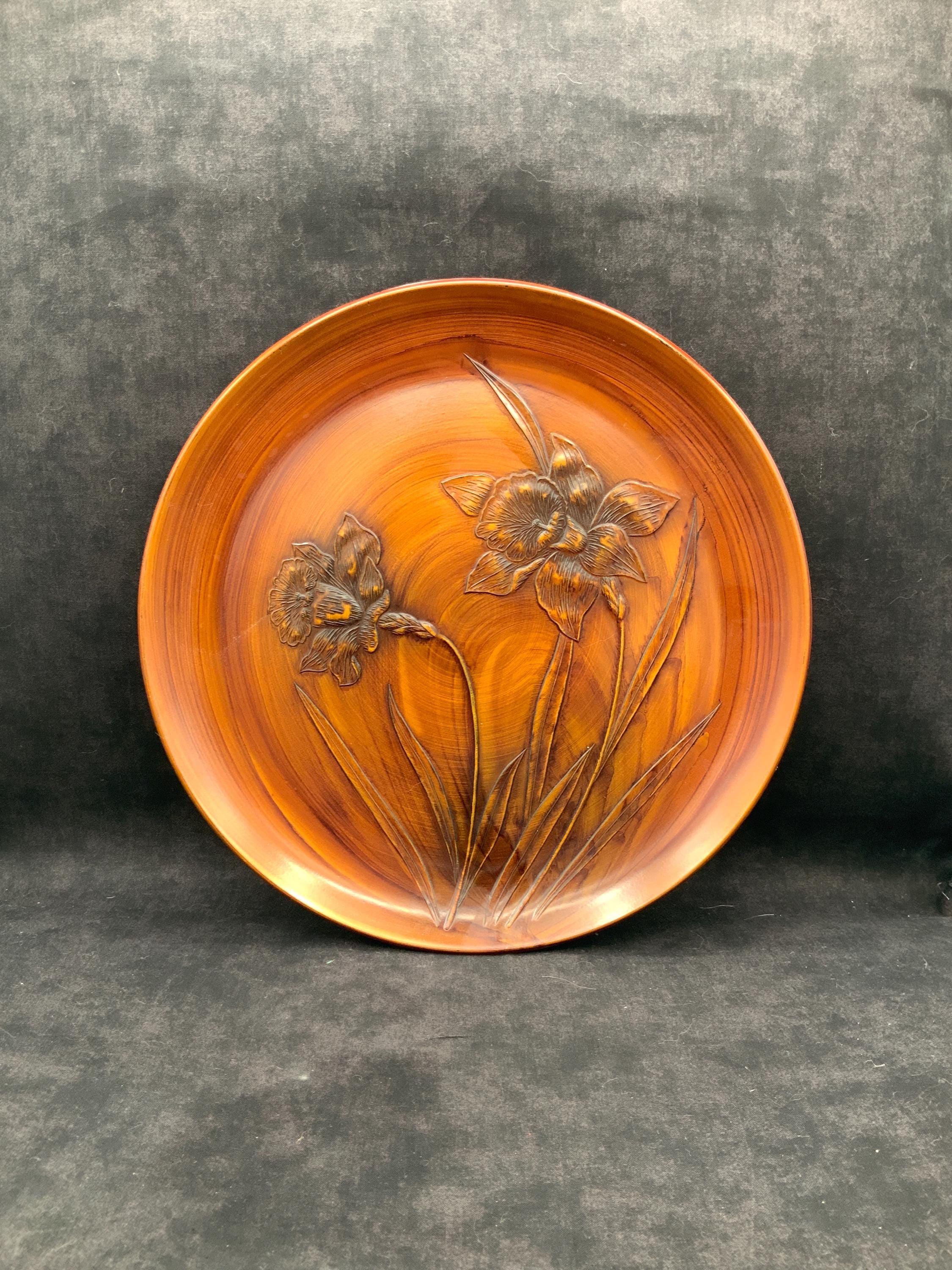 アンティーク 彫刻入りラウンドトレイ Vintage Round Tray Japanese - Etsy