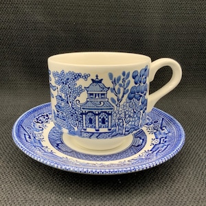 Churchill Blue & White Shape Willow Cups, Blue Teacup Collection, English China, Made in England