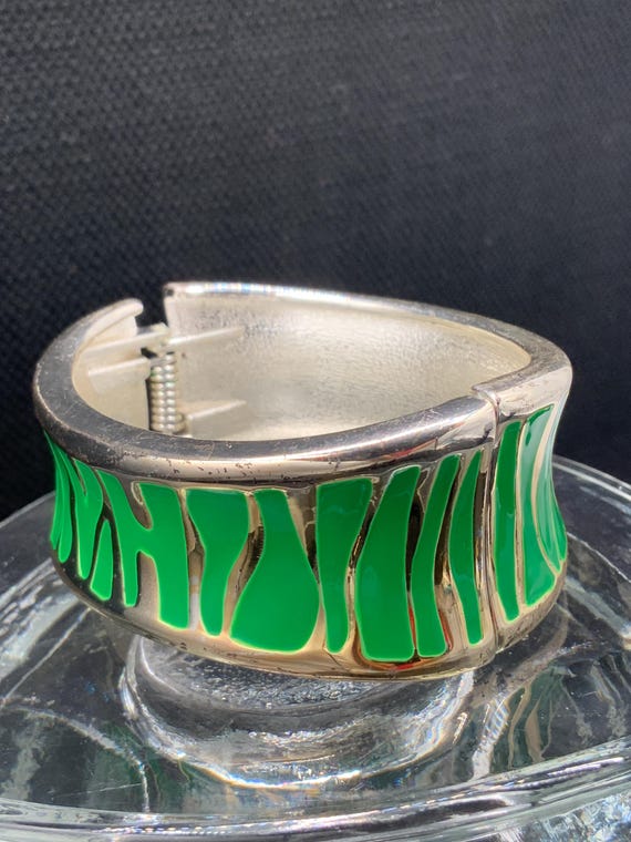 Green Enamel Bold Cuff, Chunky Bracelet, Womans J… - image 6