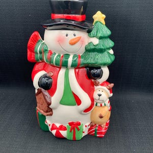 Vintage Snowman Cookie Jar Top Hat, Christmas Kitchen Decor, Holiday Gift, Festive Storage, Retro Decor
