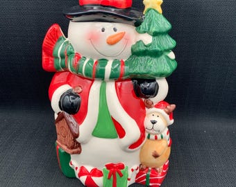 Vintage Snowman Cookie Jar Top Hat, Christmas Kitchen Decor, Holiday Gift, Festive Storage, Retro Decor