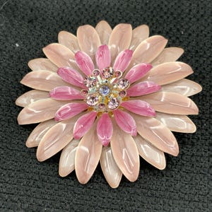 Vintage Enamel Flower Brooch Pin: Rhinestone Jewelry Gift
