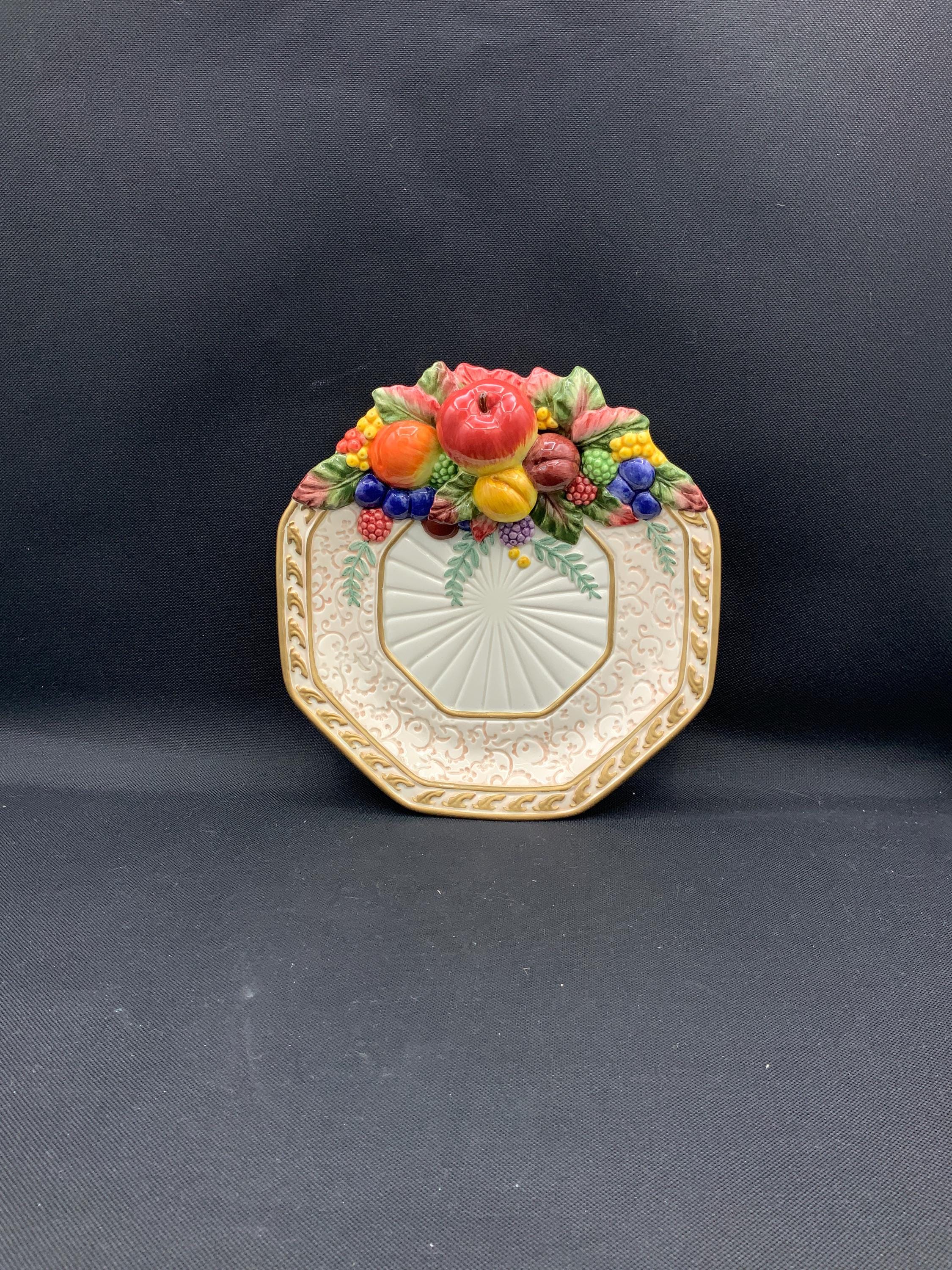 Fitz and Floyd Venezia Plate- Octagon Fruit Design, Vintage
