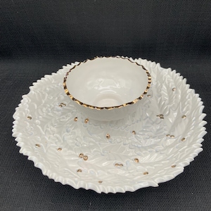 Ceramic Chip and Dip Bowl, Serving Platter, Appetizer Tray, Party Dish, Snack Server, Entertaining Bowl