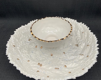 Party Appetizer Serving Platter, Ceramic Chip and Dip Bowl, Snack Tray, Entertaining Dish