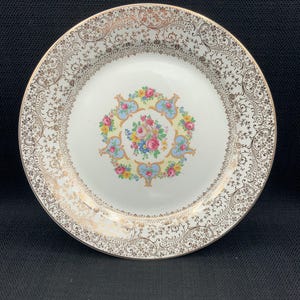 Vintage Lamode Parisian Dinner Plate: 22K Gold Floral Porcelain, Elegant Tableware