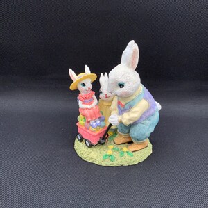 Mr. Jack Rabbit with Penelope and Prudence 1996 Figurine, Rustic Hare Statue, Springtime Accent