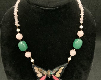 Vintage Mother of Pearl Butterfly Necklace,  Women's Accessories, Unique Jewelry, Summer Accent Piece