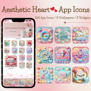 Lovely Heart App Icons, Adorable Heart-Themed App Icons for iPhone & Android, Charming Heart Icon Pack, Aesthetic Widgets and Wallpapers
