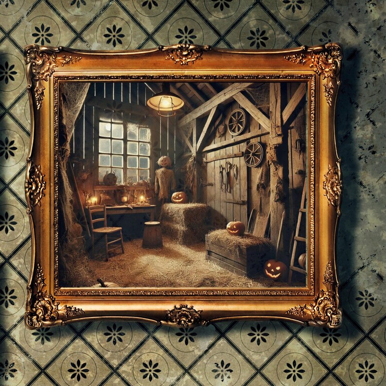 Vintage Halloween Art Set Retro Poster, Scary Clipart, Creepy Decor