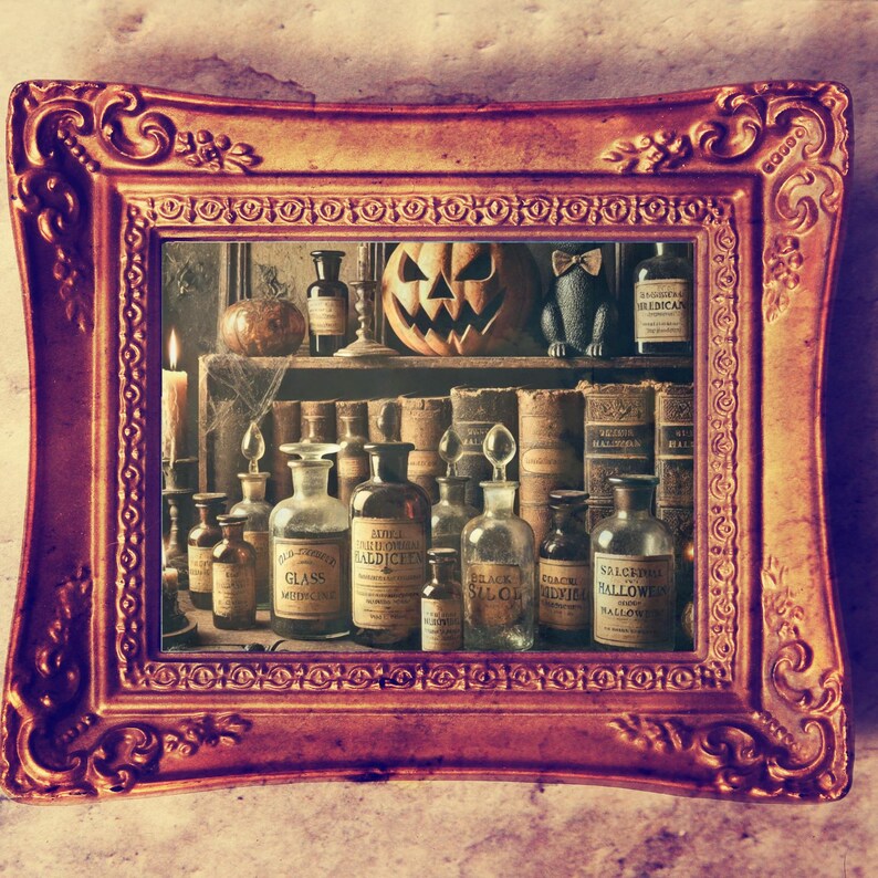 Vintage Halloween Art Set Retro Poster, Scary Clipart, Creepy Decor