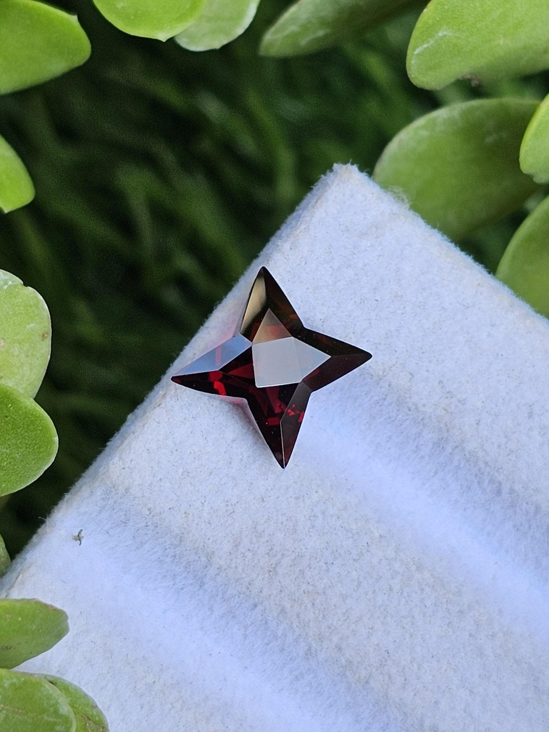 Natural Mozambique Garnet Ninja Star Cut Gemstone: 3.93 Carat Deep