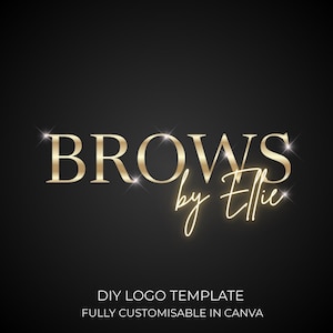 Logotipo de belleza prediseñado dorado, plantilla editable de Canva para logotipo de pequeñas empresas, branding DIY, diseño de logotipo de belleza de lujo, logotipo con efecto cromado, belleza