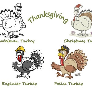 Turkey Bundle. Thanksgiving turkey with hats. Layered svg for sticker. Turkey engineer. Turkey Police. Christmas turkey.  Turkey clipart.