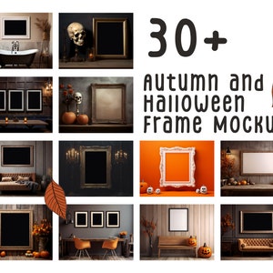 30+ Halloween Herbst Rahmen MockUp, vertikale Wandrahmen Mockups, Bilderrahmen Mockup Bundle, Poster Mockup, Herbst Vorlage Rahmenkunst