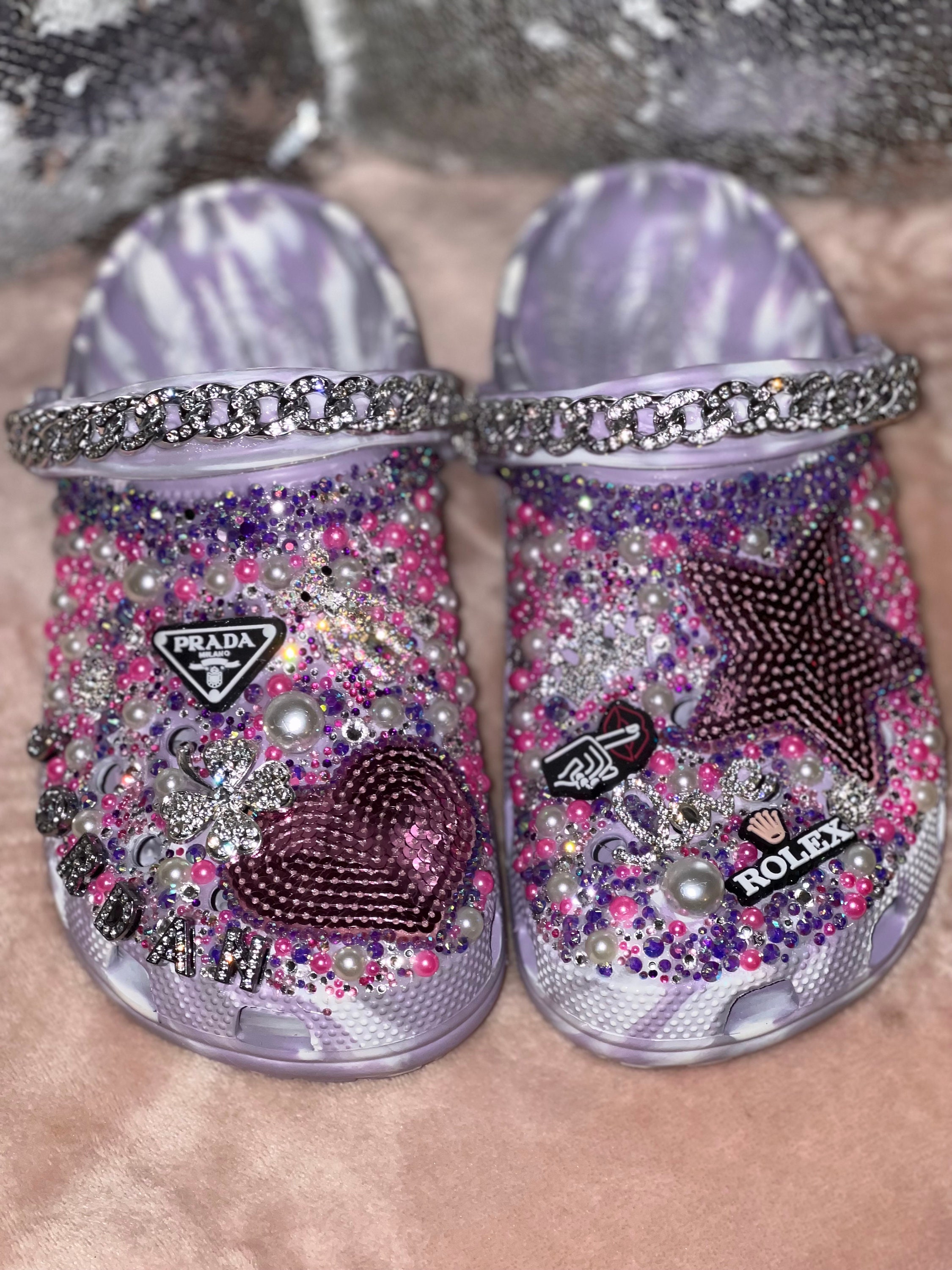 pink bling croc charms on crocs｜TikTok Search