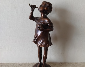 アールデコ ブロンズ彫刻: フープを持つ少年 - 少年の置物、芸術的な