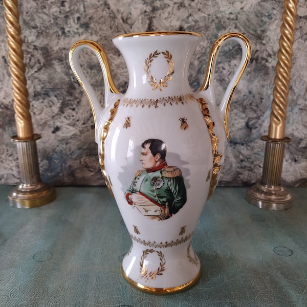 Vase Napoléon et Joséphine, en porcelaine de Luxe Fernand Deshoulières, France, vintage (1970), style empire, excellant état, déco maison